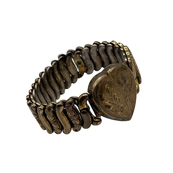 Antique Victorian Co-Star Gold Fill Sterling Sweetheart Love Expansion Bracelet - Picture 4 of 8